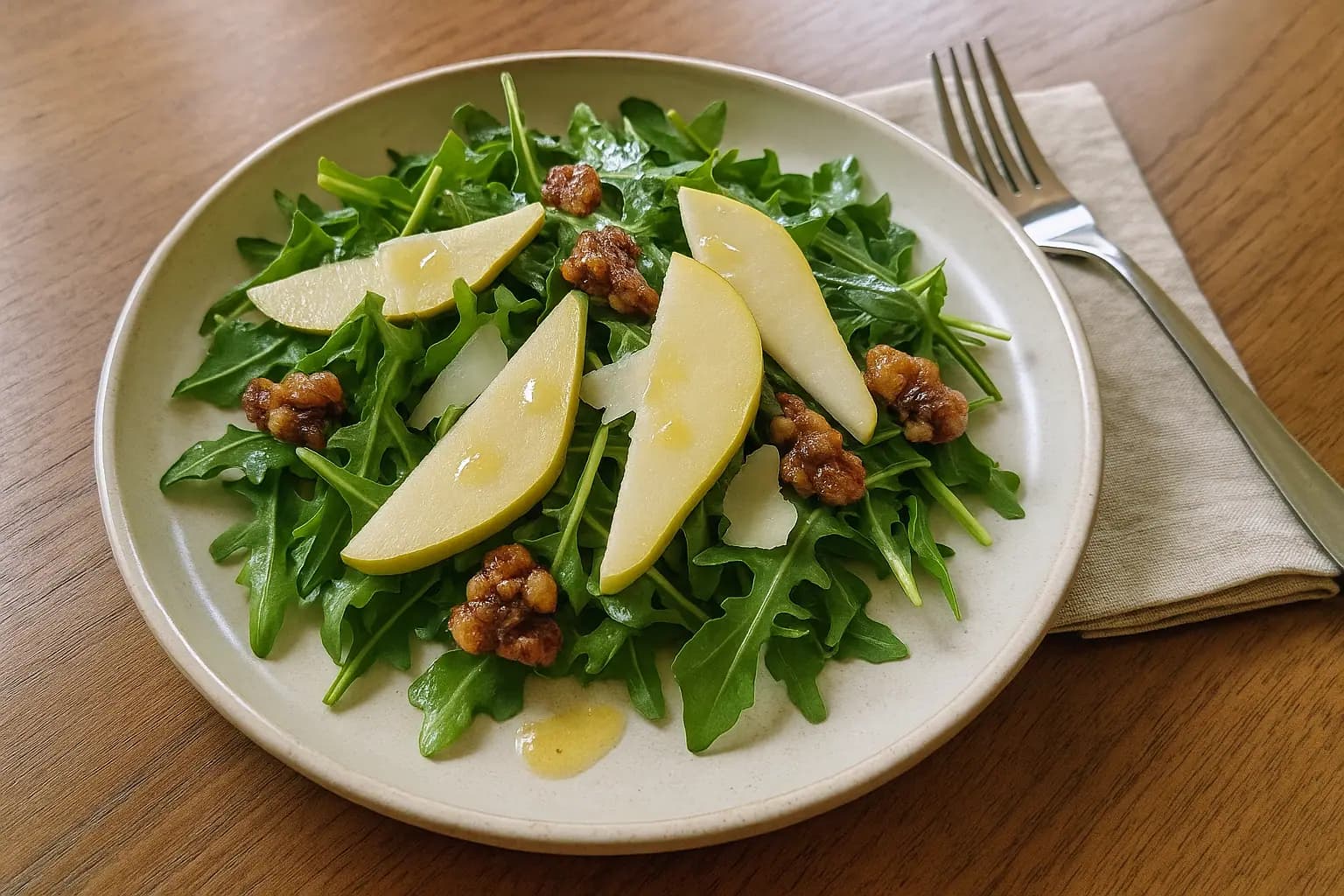 Arugula and Pear Salad with Lemon Vinaigrette: easy salad with arugula — Salads & sides recipe | Afoodrink