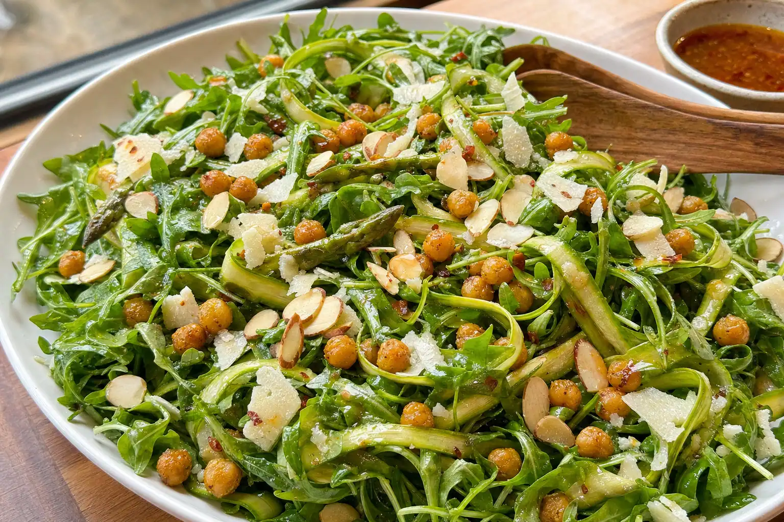 Asparagus Ribbon Salad with Crispy Chickpeas and Hot Honey: spring asparagus salad with crispy chickpeas — Salads recipe | A…