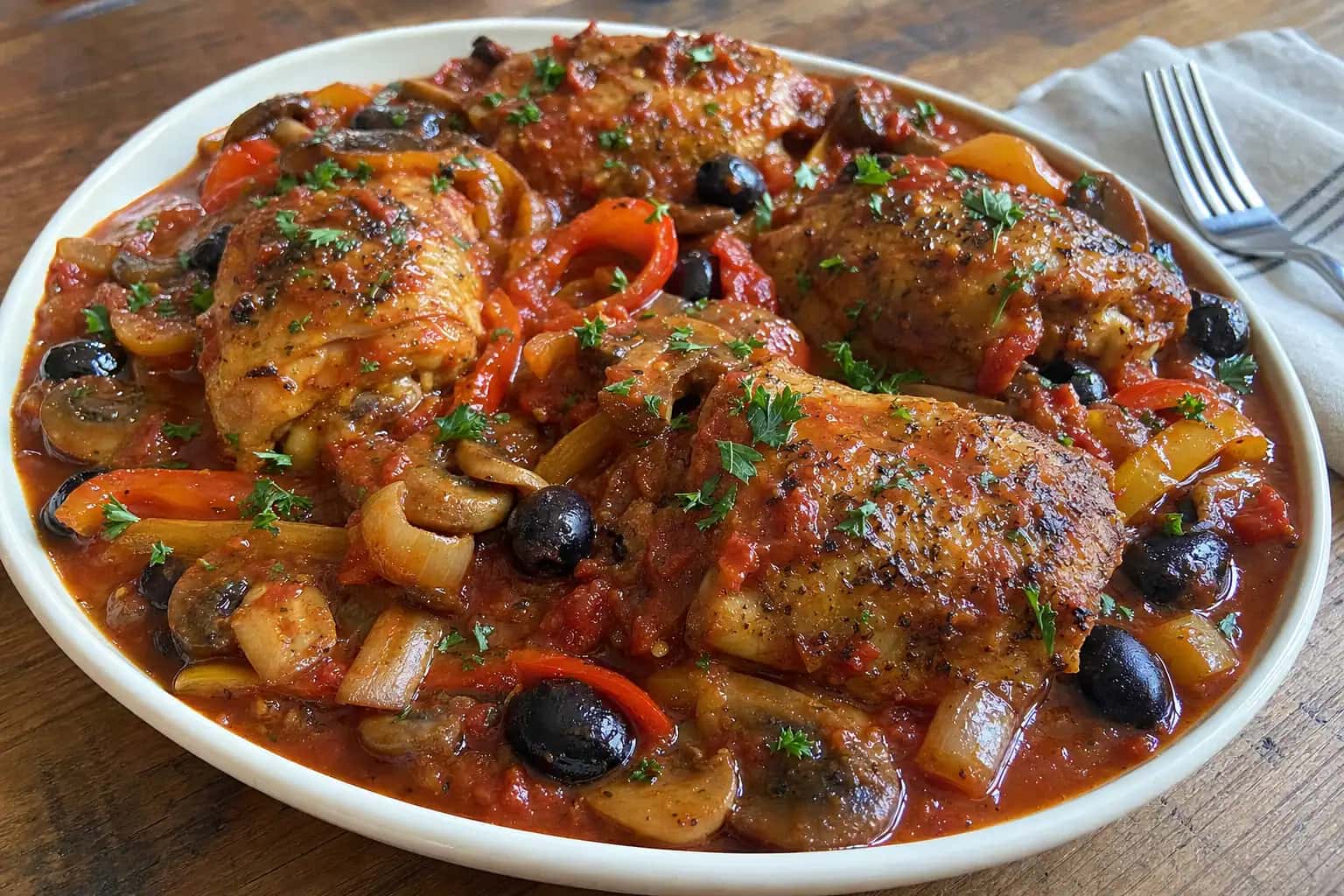 Chicken Cacciatore: chicken cacciatore with boneless thighs — Main Course recipe | Afoodrink