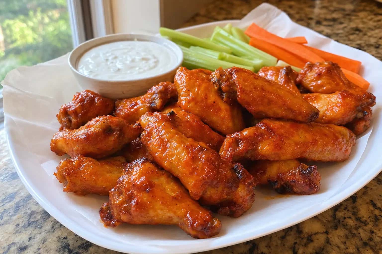 Crispy Baked Chicken Wings: oven baked chicken wings with hot sauce — Appetizers recipe | Afoodrink