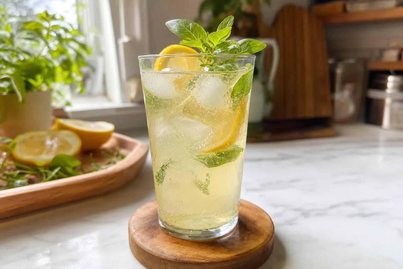 Elderflower & Herb Cooler: sparkling elderflower drink with herbs — Drinks recipe | Afoodrink