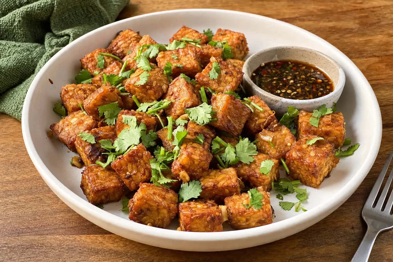 Fried Tempeh with Garlic and Coriander: fried tempe — Vegan Recipes recipe | Afoodrink