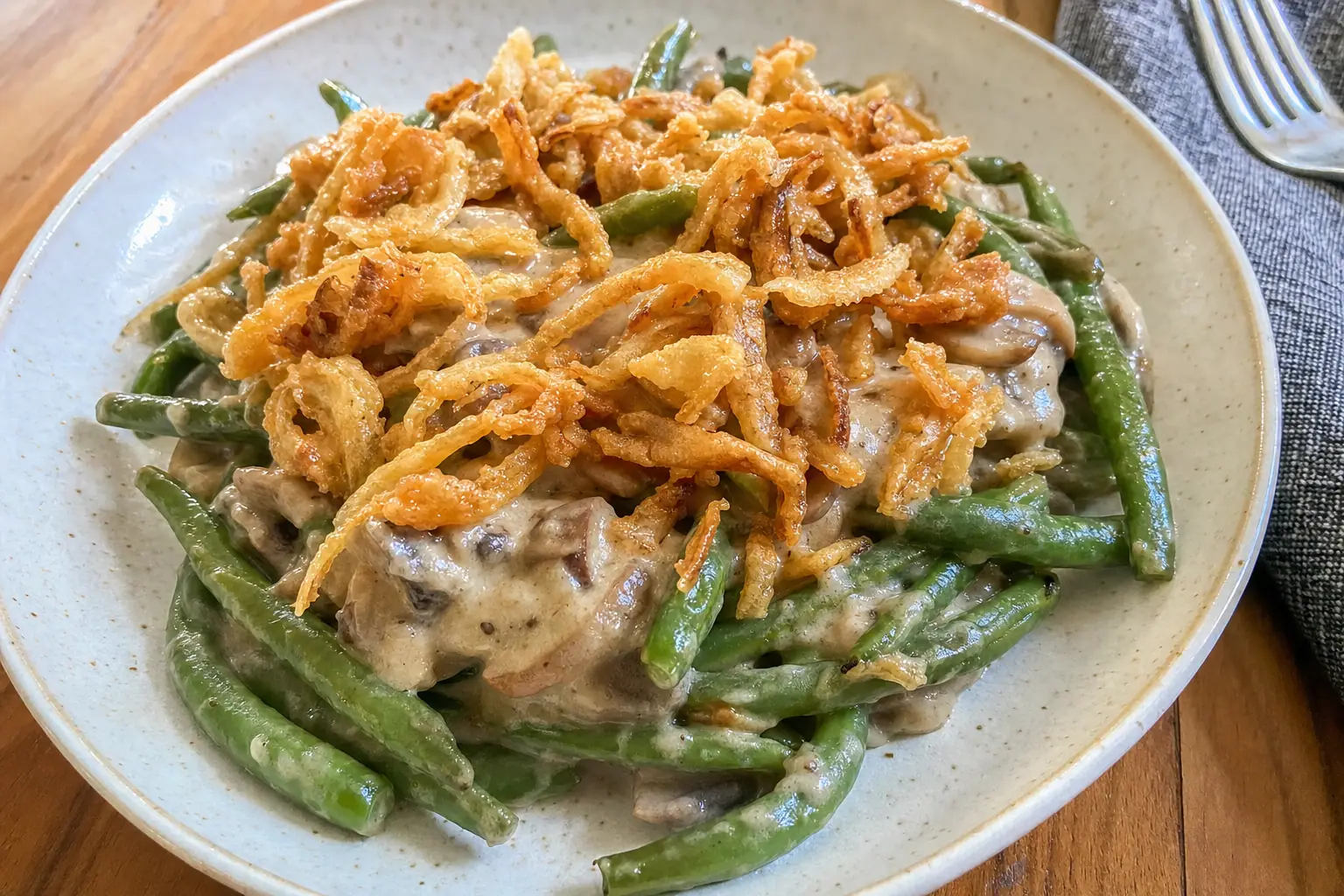 Green Bean Casserole: fresh green bean casserole with mushroom sauce — Salads & sides recipe | Afoodrink