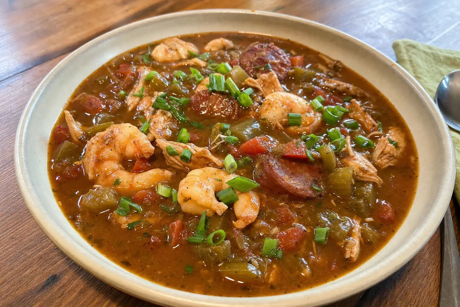 Chicken, Sausage, and Shrimp Gumbo: homemade gumbo with okra — Dinner recipe | Afoodrink