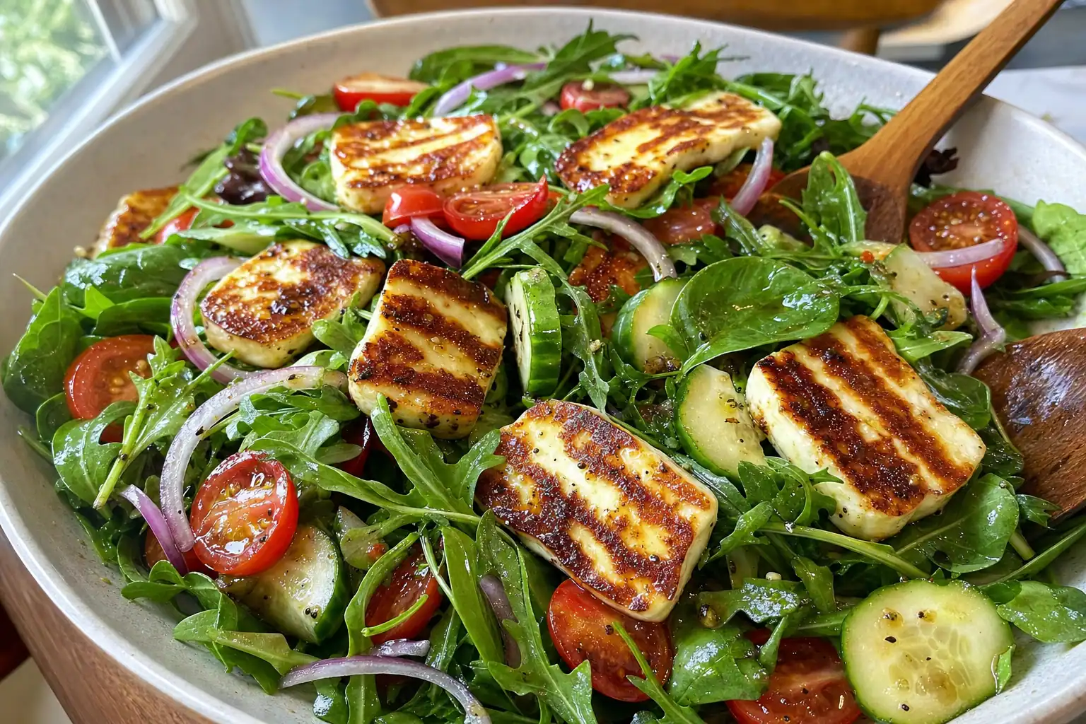 Halloumi Salad: warm halloumi salad with cucumber and tomato — Salads recipe | Afoodrink