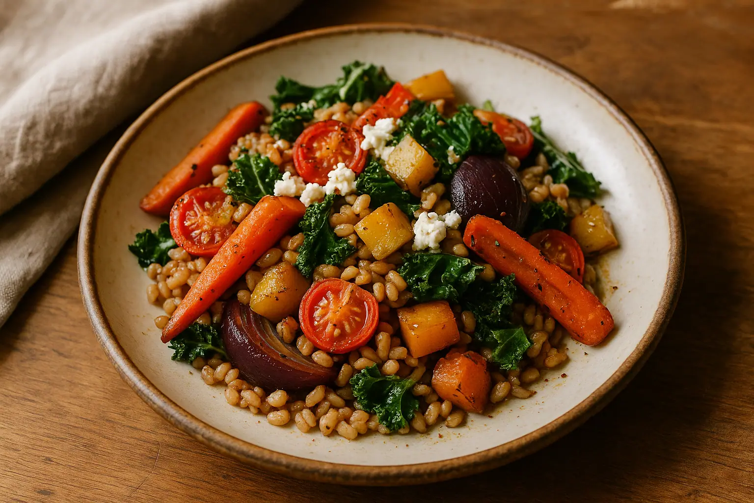 Hearty Farro Salad with Roasted Vegetables: Mediterranean farro salad — Salads & sides recipe | Afoodrink