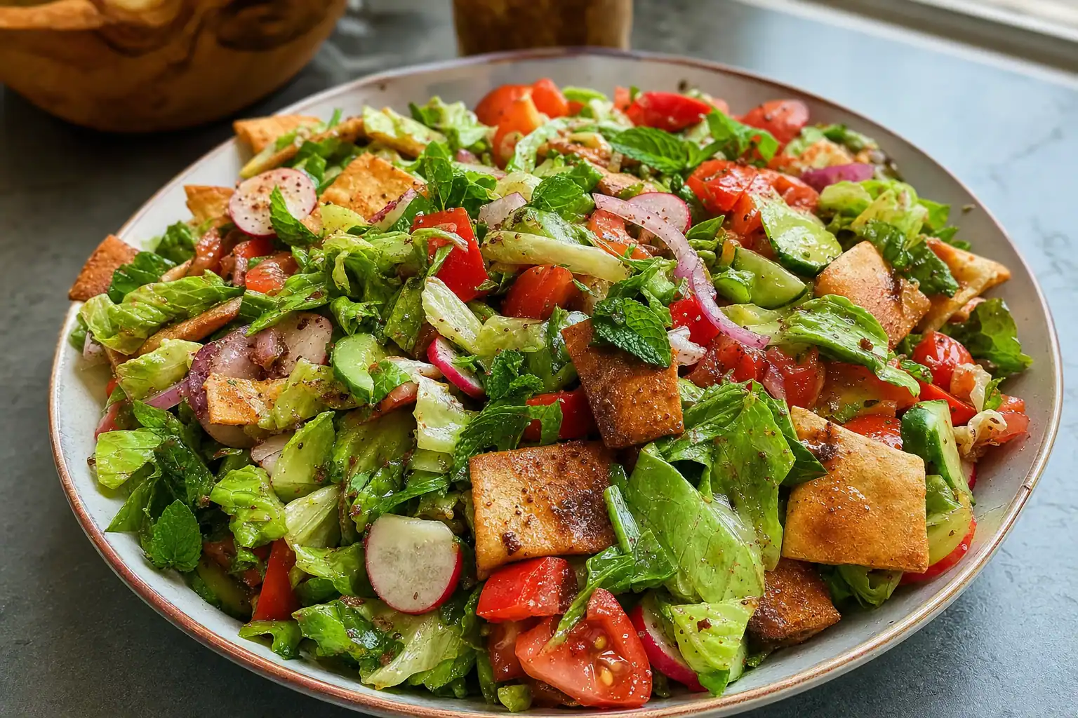 Lebanese Fattoush Salad: Lebanese chopped salad with pita — Salads & sides recipe | Afoodrink