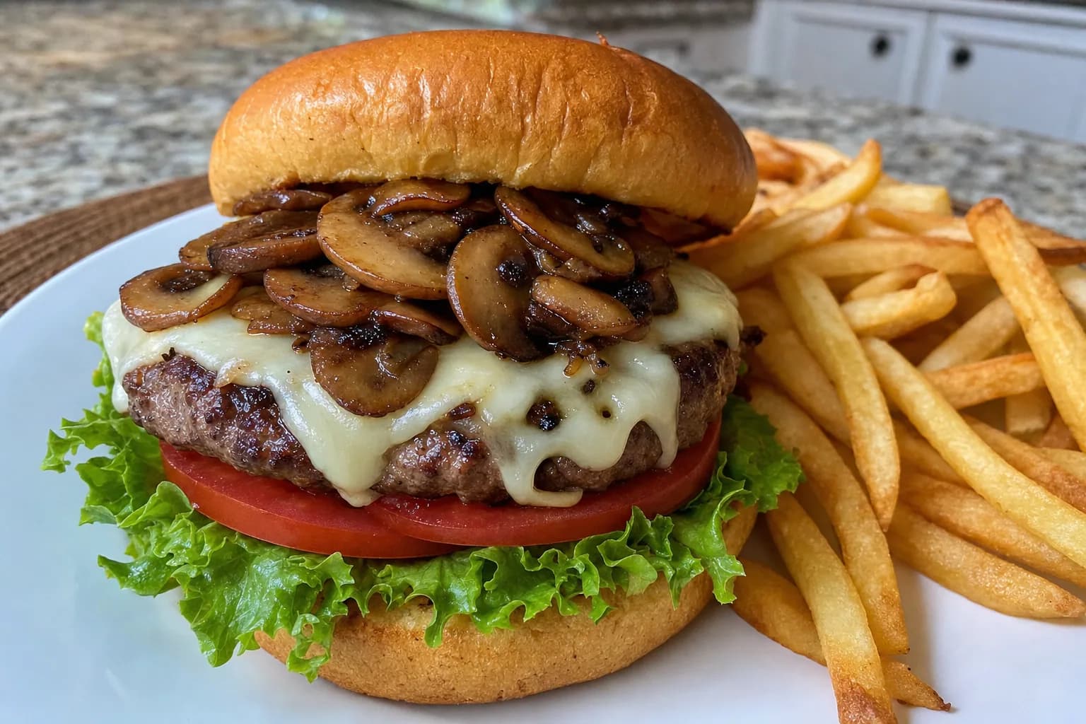 Mushroom Swiss Burger: skillet mushroom Swiss burger — Sandwiches recipe | Afoodrink