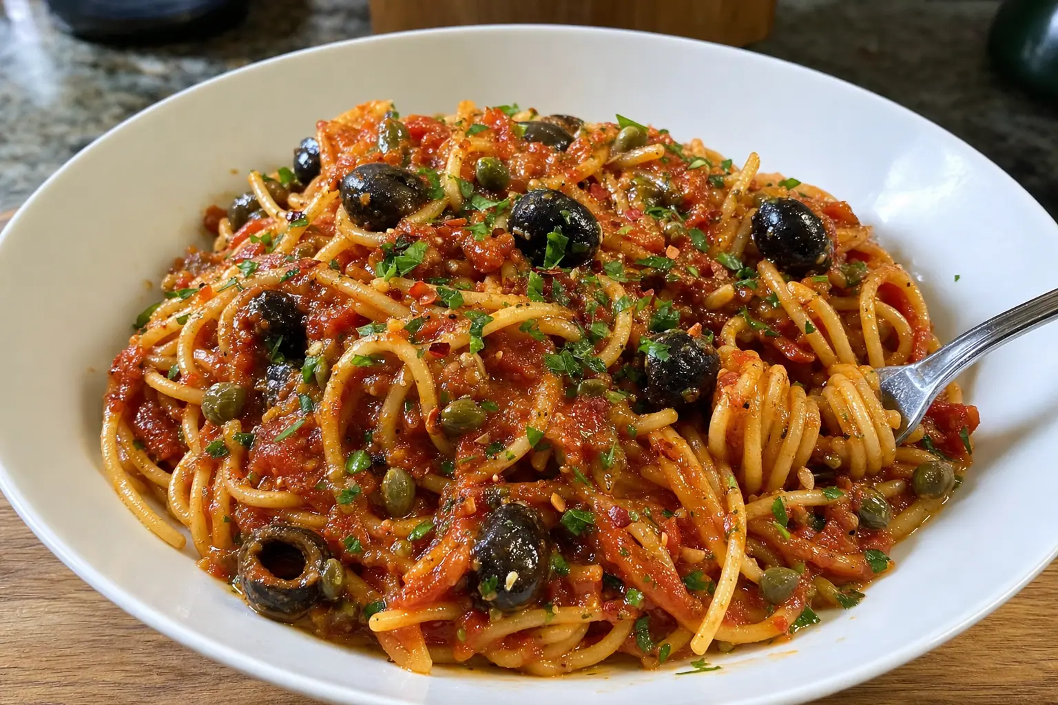 Pasta Puttanesca: easy pasta puttanesca with anchovies — Pasta Recipes recipe | Afoodrink