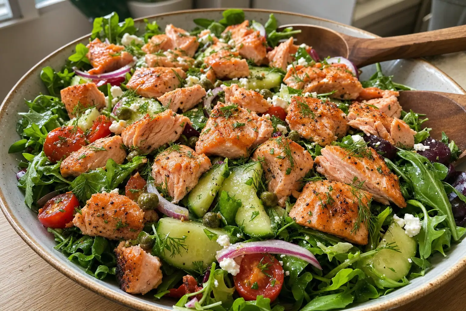 Lemon-Dill Salmon Salad: healthy salmon salad with yogurt dressing — Salads & sides recipe | Afoodrink