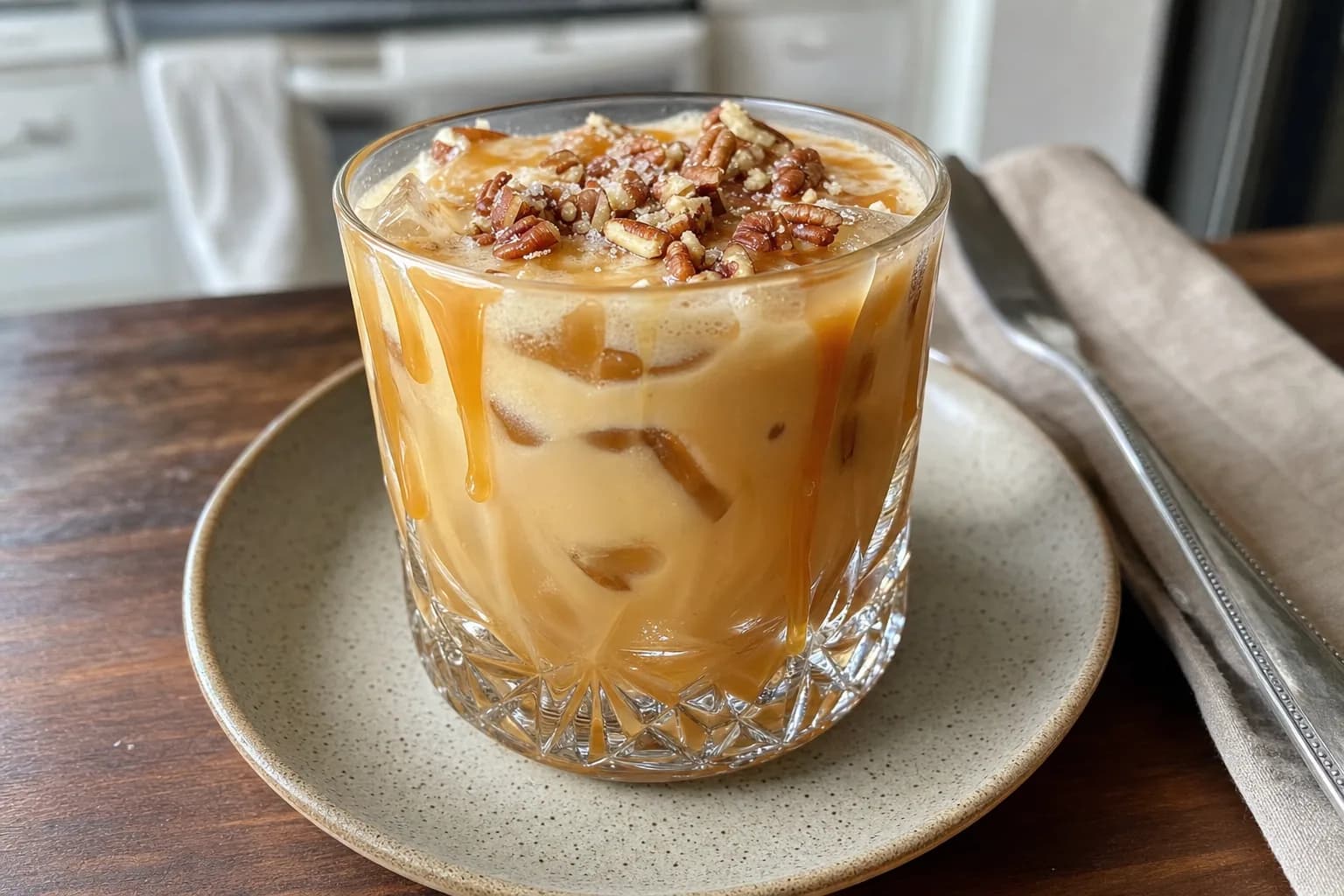 Salted Caramel Pecan Sour: salted caramel bourbon sour — Drinks recipe | Afoodrink