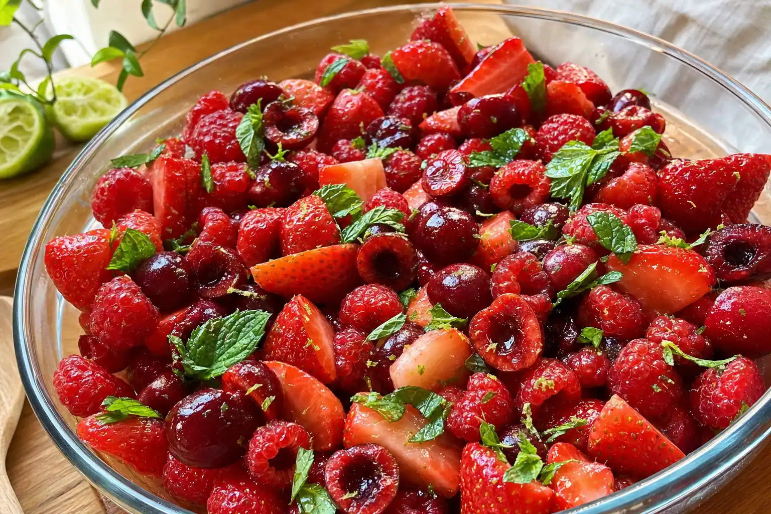 Simple Red Fruit Salad: easy red fruit salad with honey lime dressing — Salads recipe | Afoodrink