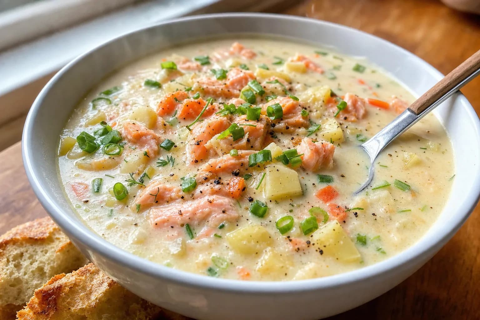 Smoked Salmon Chowder: creamy smoked salmon chowder with potatoes — Soup Recipes recipe | Afoodrink