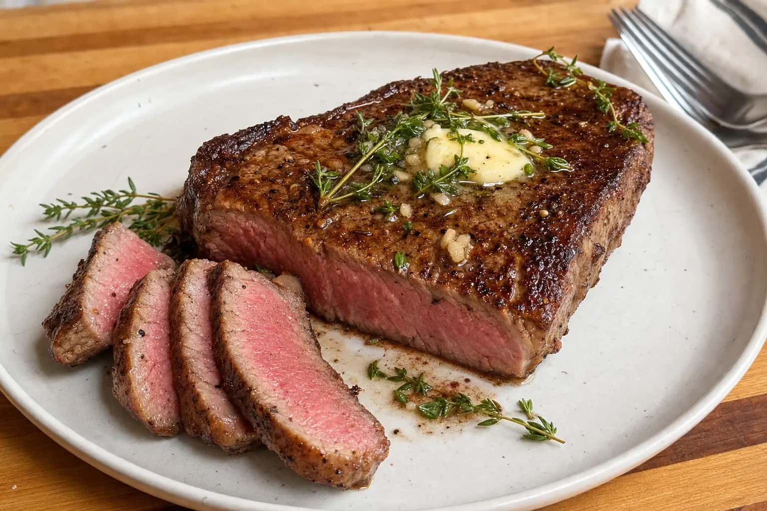 Pan-Seared Steak with Garlic Herb Butter: easy stovetop steak for two — Main Course recipe | Afoodrink