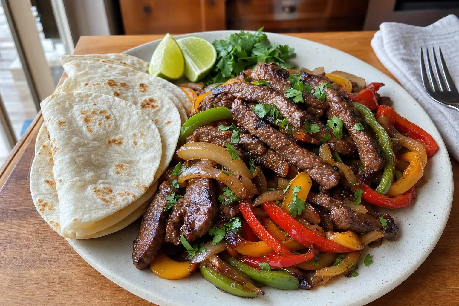 Steak Fajitas: flank steak fajitas with peppers and onions — Dinner recipe | Afoodrink