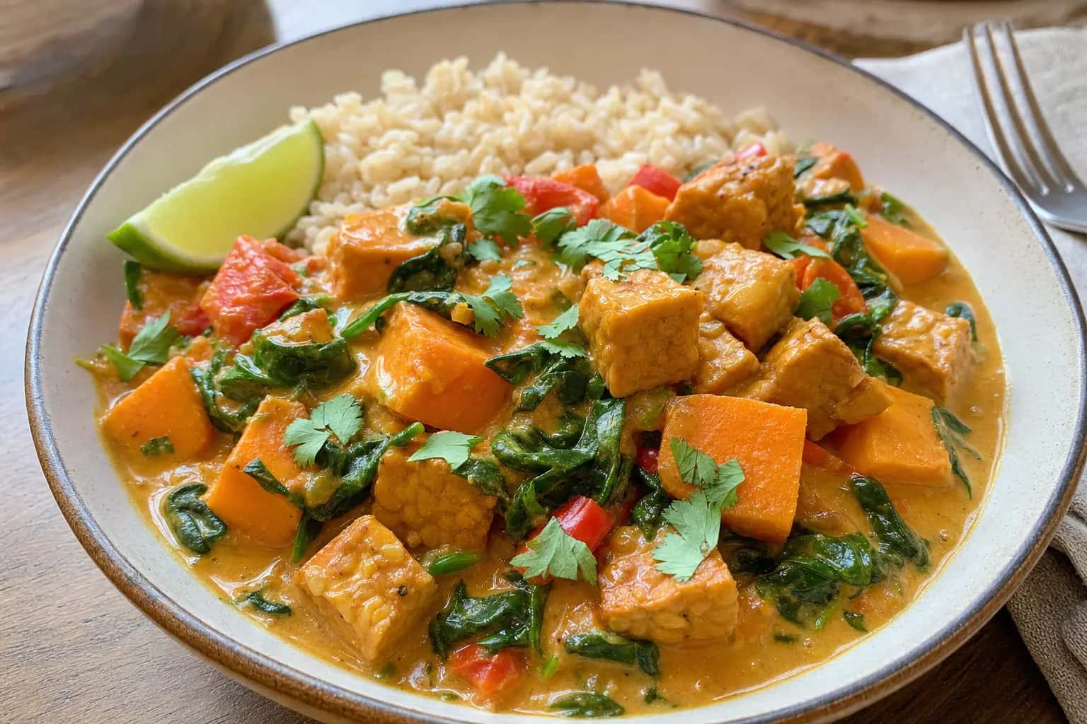 Tempeh Curry: easy tempeh curry with coconut milk — Vegan Recipes recipe | Afoodrink