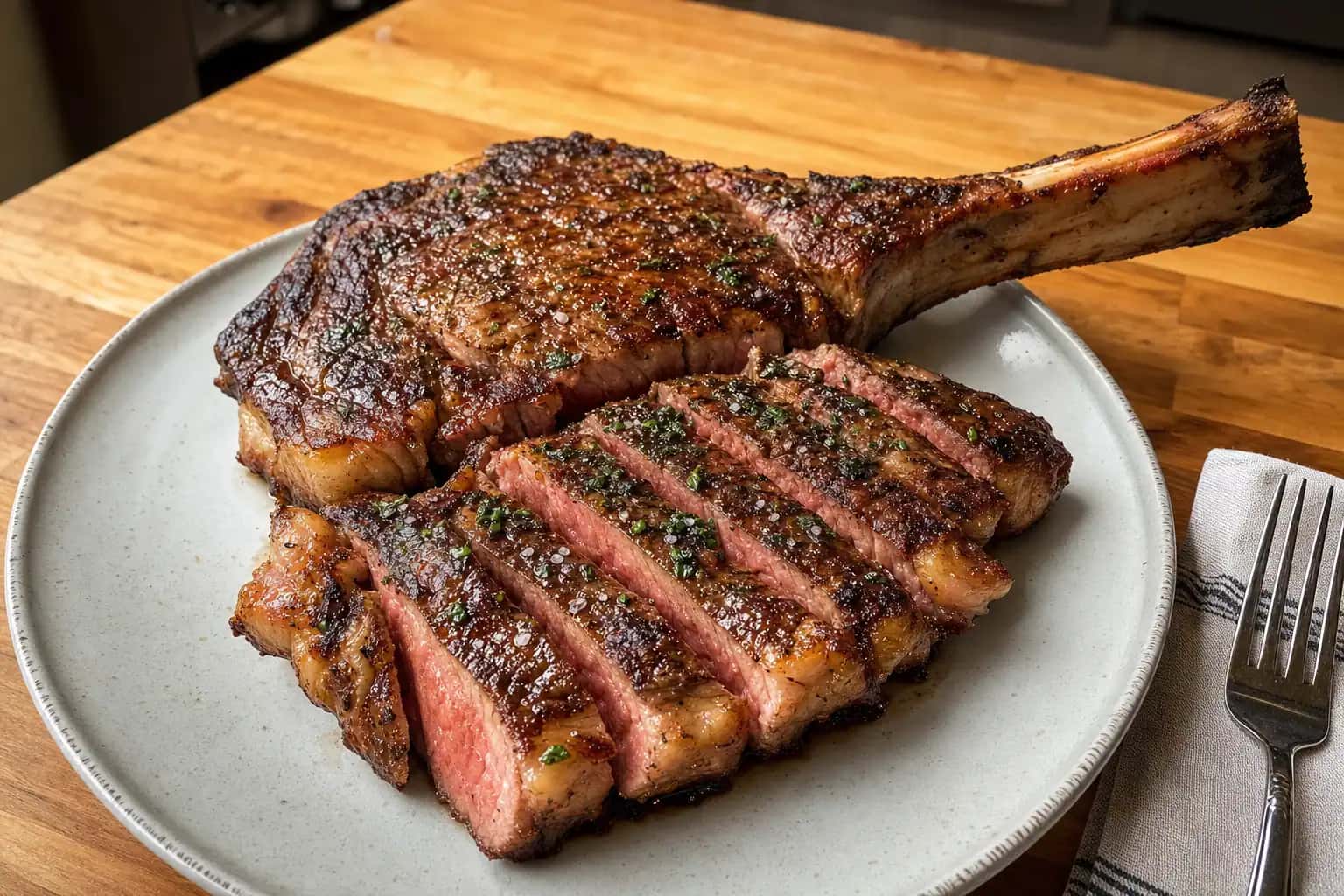 Reverse-Seared Tomahawk Steak with Garlic Butter: reverse sear tomahawk steak — Main Course recipe | Afoodrink