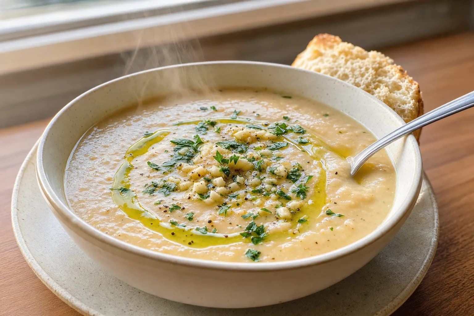 White Bean Soup with Garlic and Olive Oil: vegan white bean soup — Soup Recipes recipe | Afoodrink
